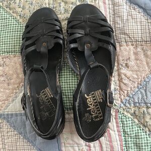 Rieker Women's Black Strappy Leather Flats. Adjustable!